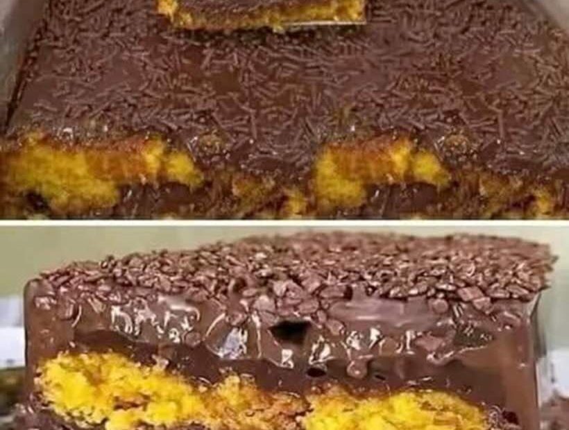 Bolo de Cenoura Recheado com Calda de Chocolate